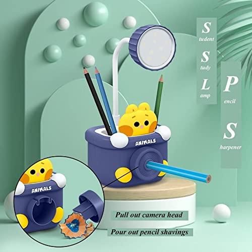 Cute Cartoon Animal LED Table Lamp – Rechargeable 3-in-1 Desk Light with Pen Holder & Sharpener, Perfect for Kids Study Room / Home / Office