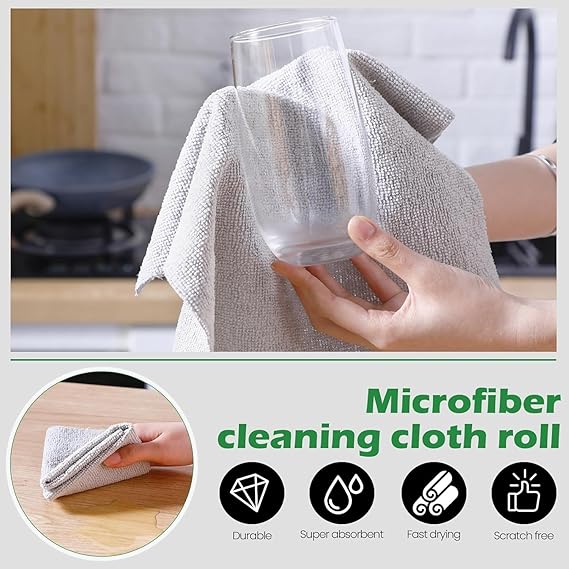 Reusable Microfiber Cleaning Cloth Roll – Grey (20 Pack)